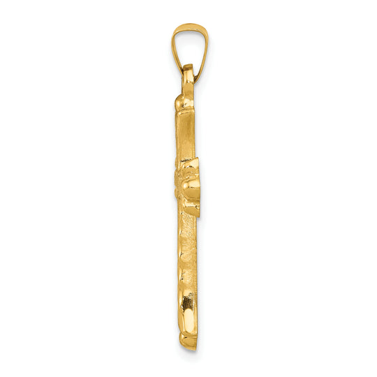 Hollow Fleur De Lis Cross Pendant in 14k Yellow Gold