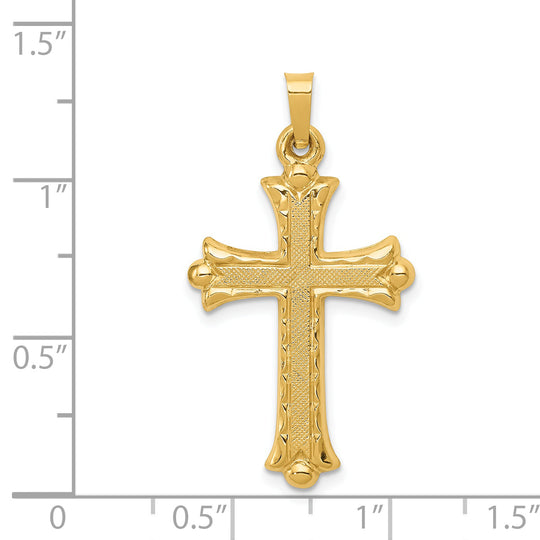 Hollow Fleur De Lis Cross Pendant in 14k Yellow Gold