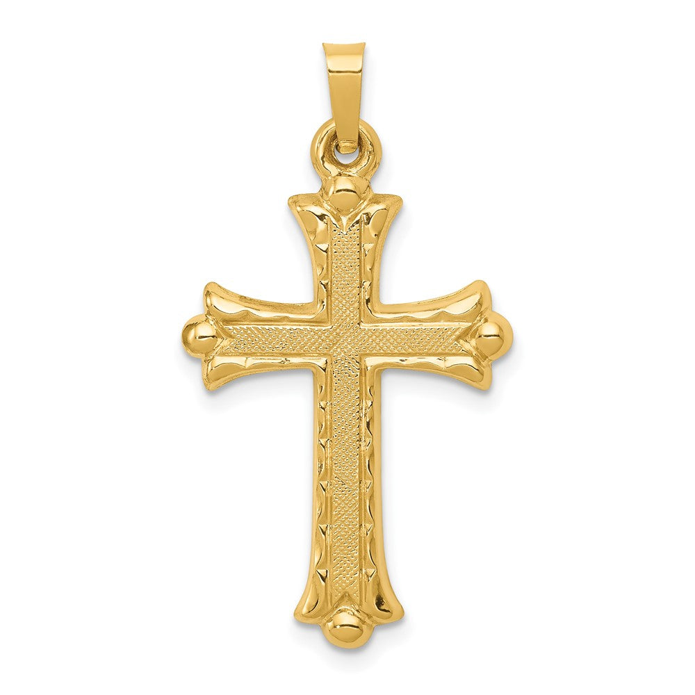 Hollow Fleur De Lis Cross Pendant in 14k Yellow Gold