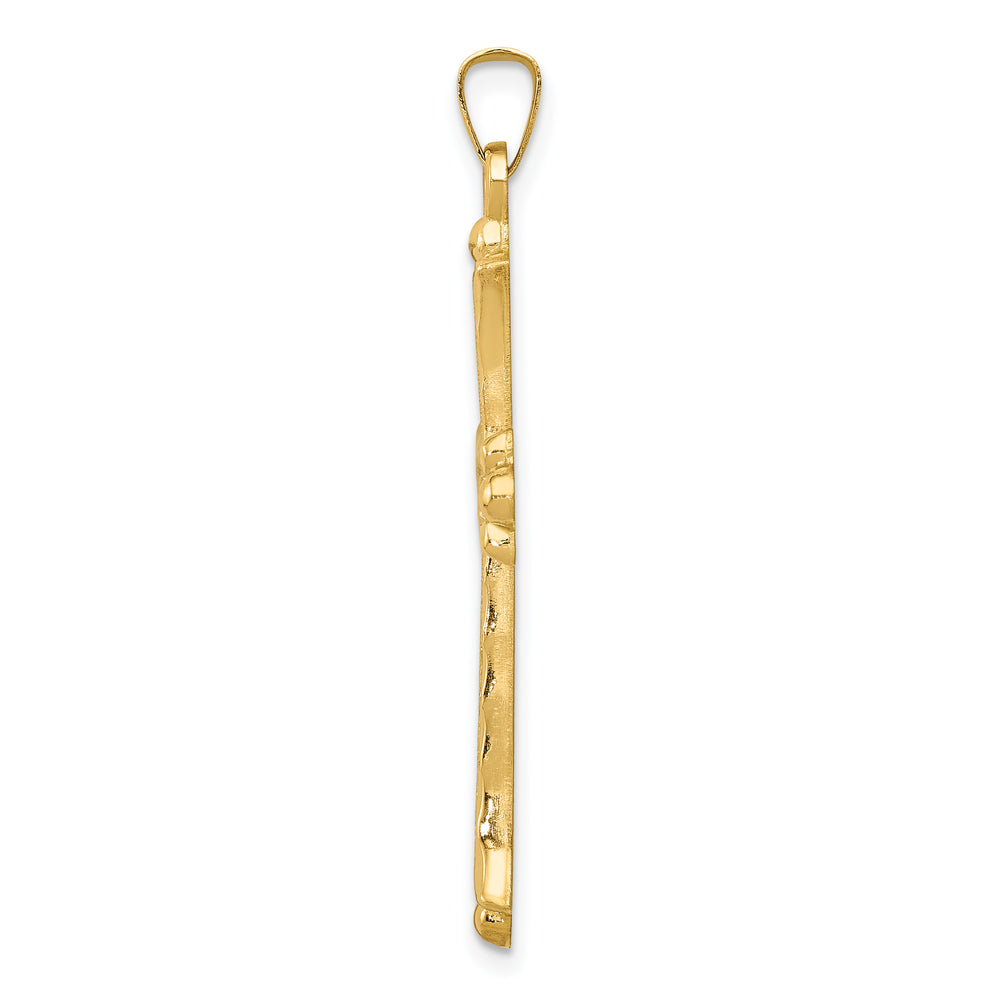Hollow Fleur De Lis Cross Pendant in 14k Yellow Gold