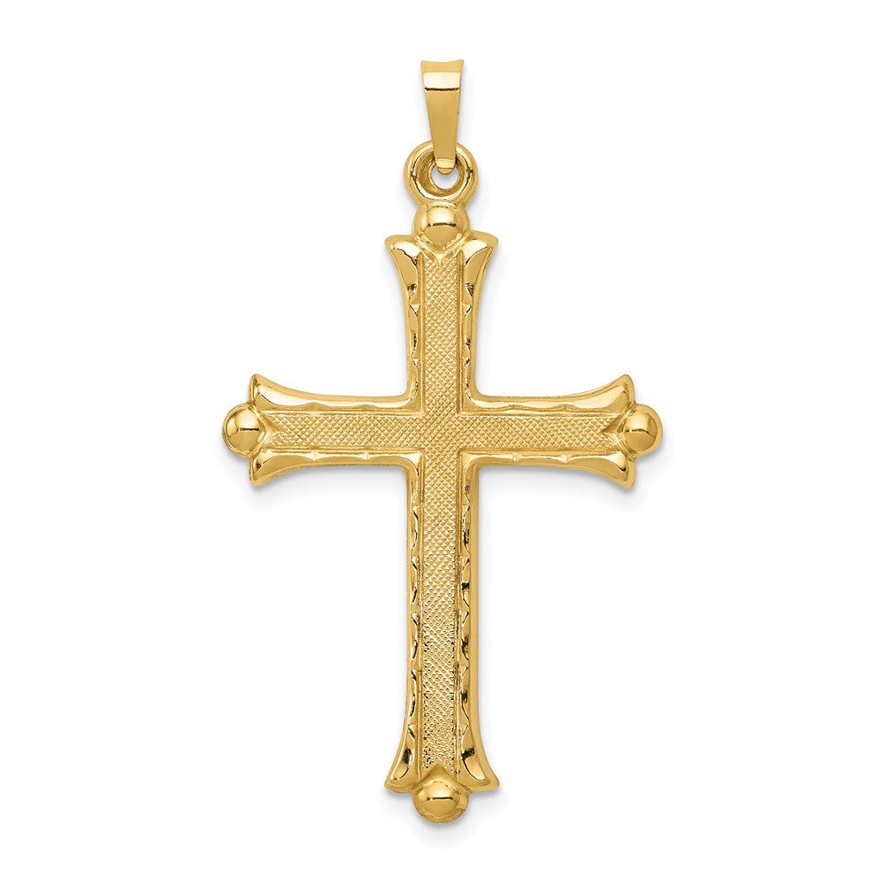 Hollow Fleur De Lis Cross Pendant in 14k Yellow Gold
