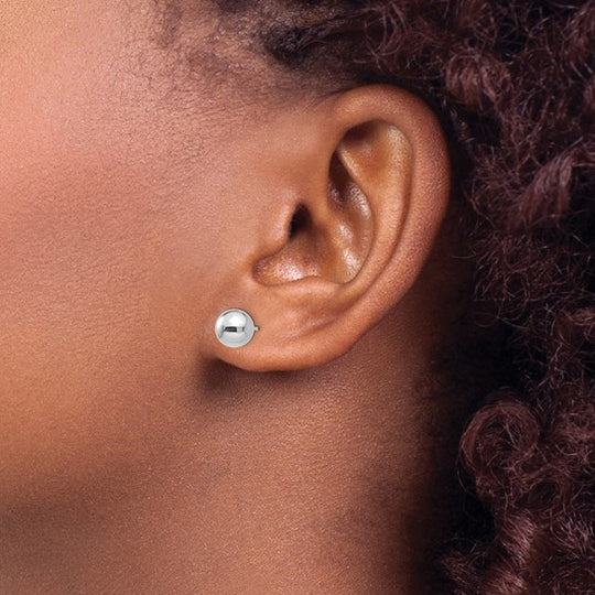 Pendientes de Post con Bola Pulida de 7 mm en Oro Blanco de 14k