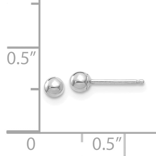 Pendientes de Bola Pulida de Oro Blanco de 14k de 3 mm
