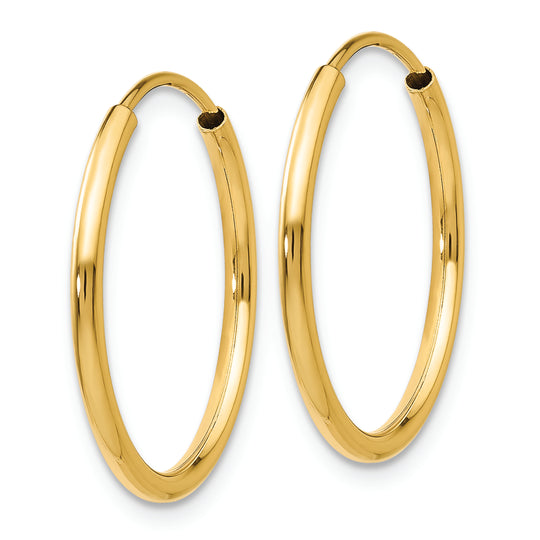 14K Yellow Gold Endless Hoop Earrings, Polished 1.5mm
