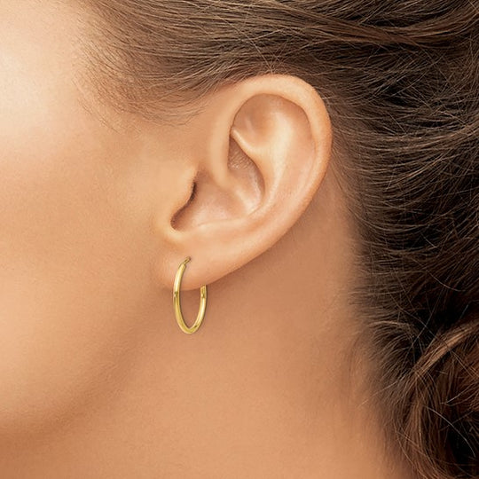 14K Yellow Gold Endless Hoop Earrings, Polished 1.5mm