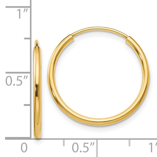 14K Yellow Gold Endless Hoop Earrings, Polished 1.5mm