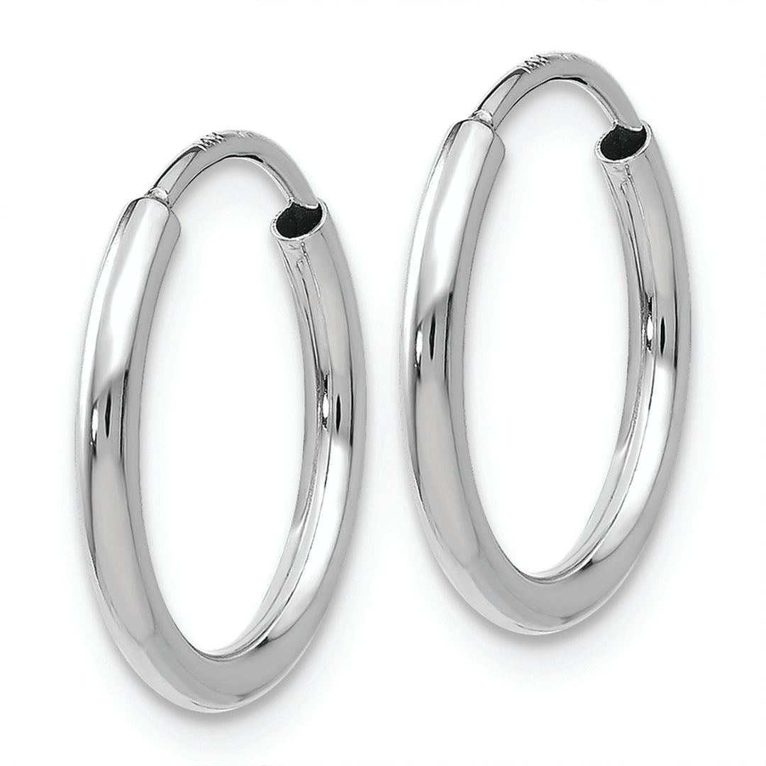 14K White Gold Endless Hoop Earrings, Polished 1.5mm