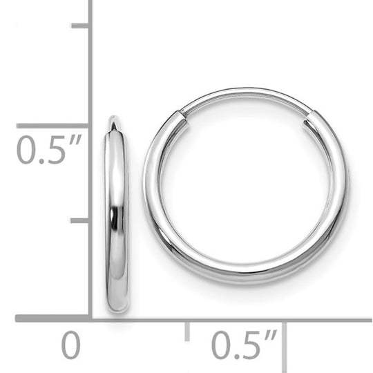 14K White Gold Endless Hoop Earrings, Polished 1.5mm