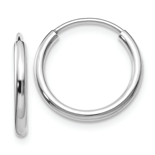 14K White Gold Endless Hoop Earrings, Polished 1.5mm
