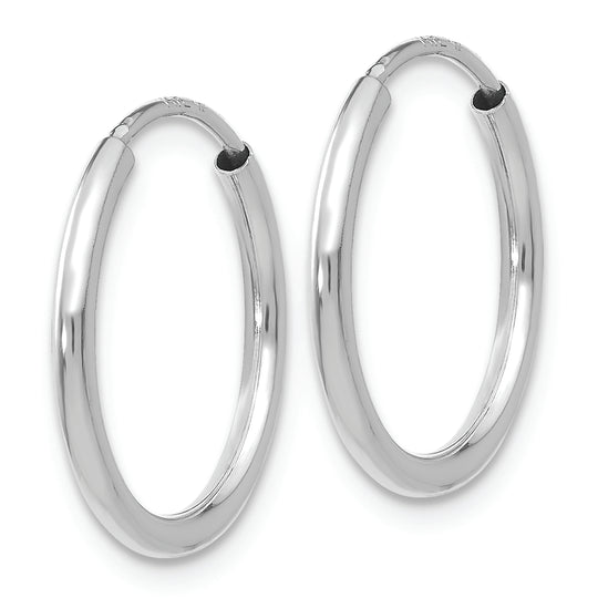 14K White Gold Endless Hoop Earrings, Polished 1.5mm