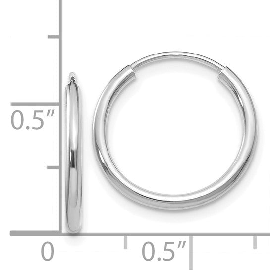 14K White Gold Endless Hoop Earrings, Polished 1.5mm