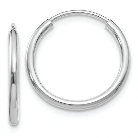 14K White Gold Endless Hoop Earrings, Polished 1.5mm