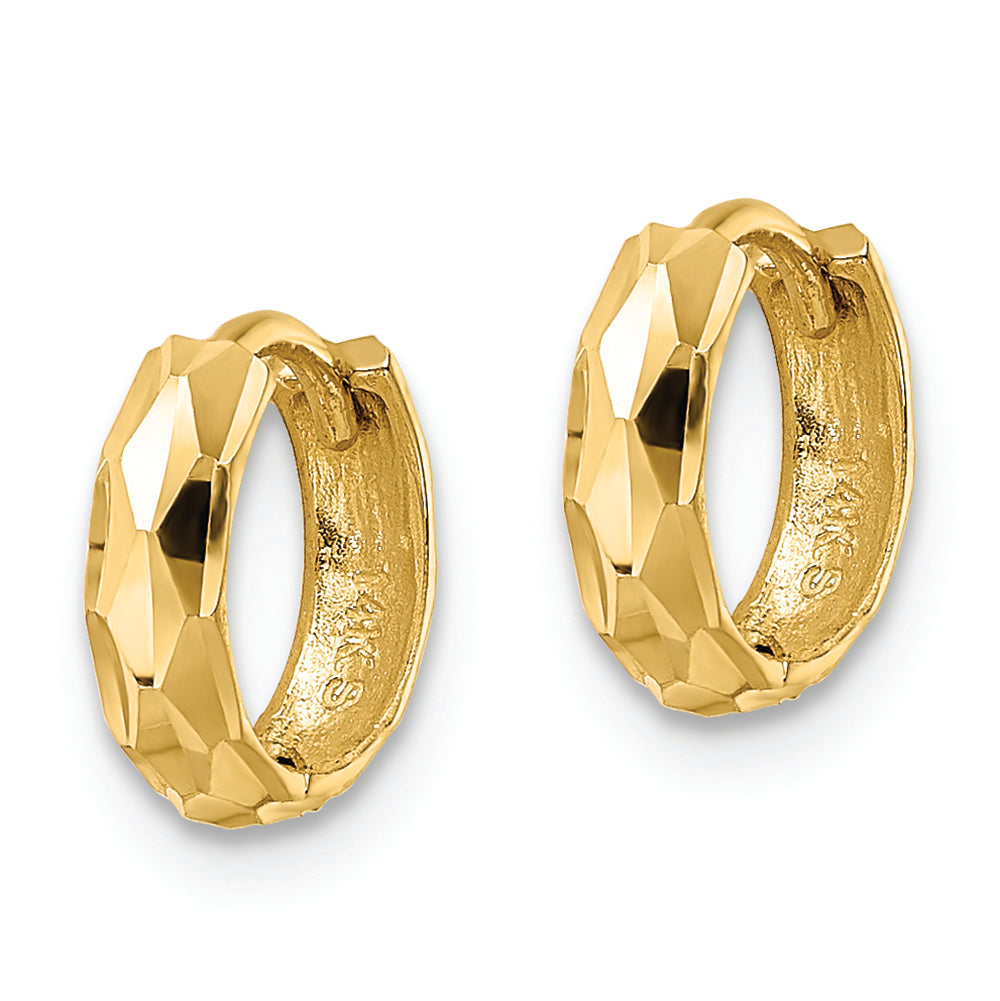 14k Yellow Gold Diamond Cut (D/C) Hinged Hoops