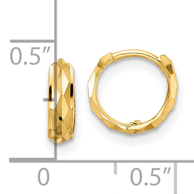 14k Yellow Gold Diamond Cut (D/C) Hinged Hoops