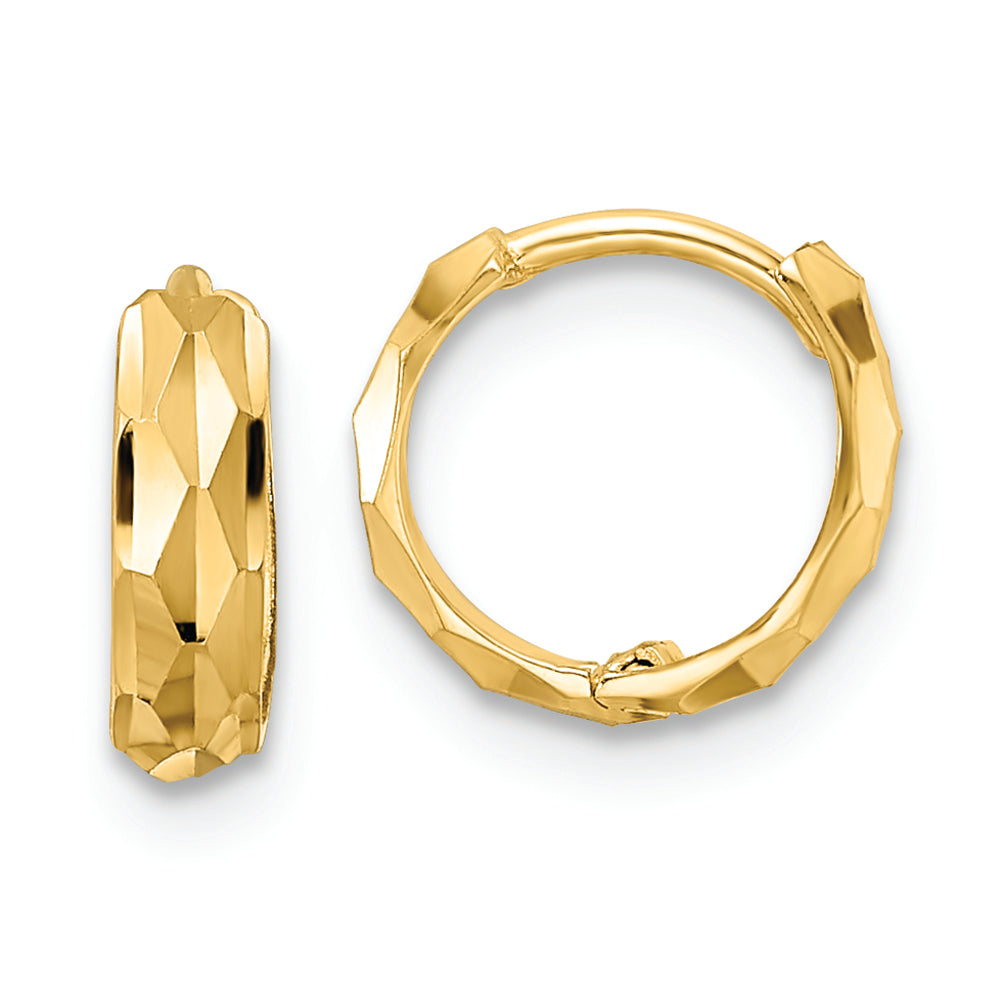 14k Yellow Gold Diamond Cut (D/C) Hinged Hoops