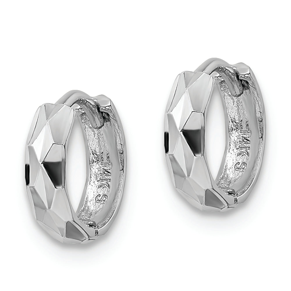 14k White Gold Diamond Cut (D/C) Hinged Hoops