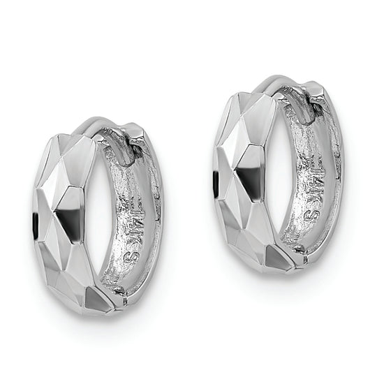 14k White Gold Diamond Cut (D/C) Hinged Hoops