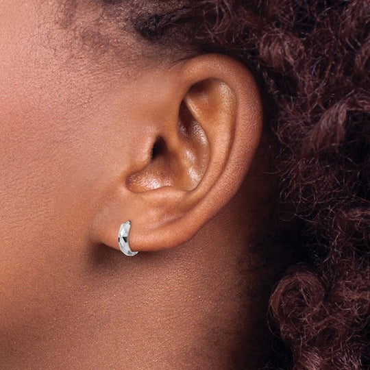 14k White Gold Diamond Cut (D/C) Hinged Hoops
