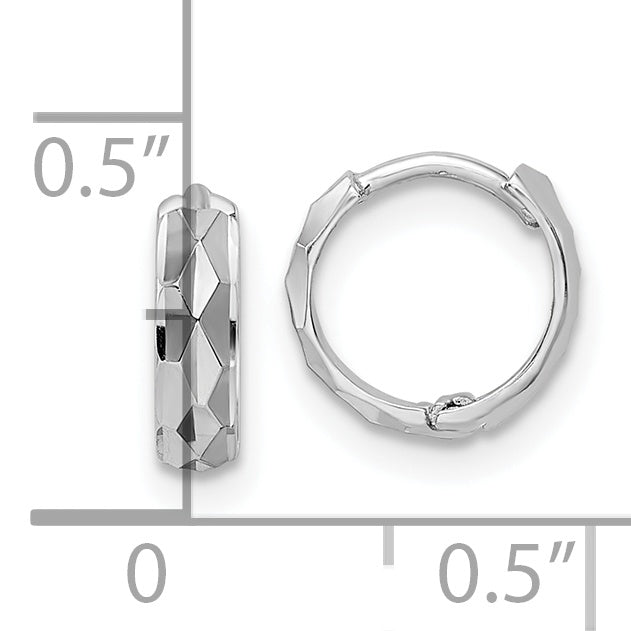14k White Gold Diamond Cut (D/C) Hinged Hoops
