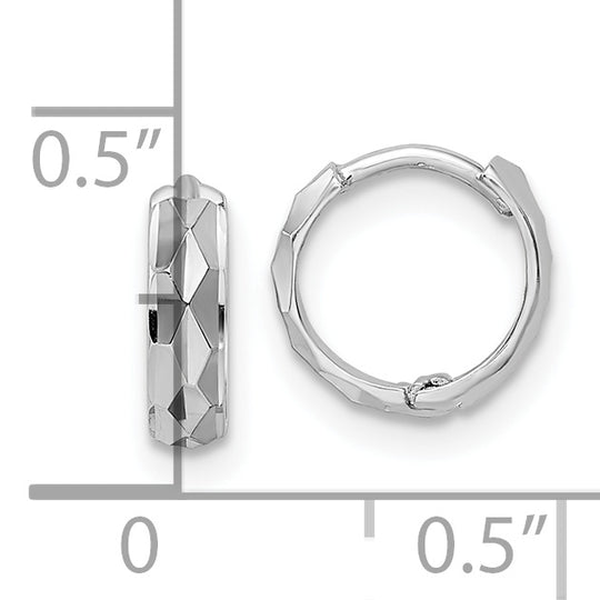 14k White Gold Diamond Cut (D/C) Hinged Hoops