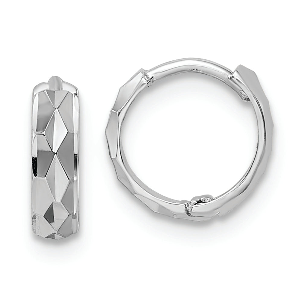14k White Gold Diamond Cut (D/C) Hinged Hoops