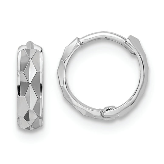 14k White Gold Diamond Cut (D/C) Hinged Hoops