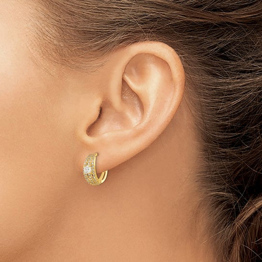 Aretes de Aro Elegantes con Circonia Cúbica (CZ) en Oro Amarillo de 14K Pulidos