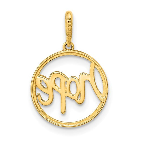 Colgante de Círculo Pulido con la Palabra "Hope" en Oro de 14k