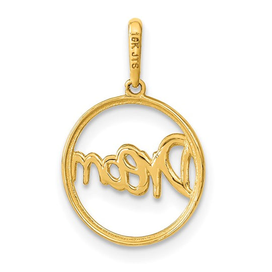 Colgante de Círculo Pulido con la Palabra "Dream" en Oro de 14k