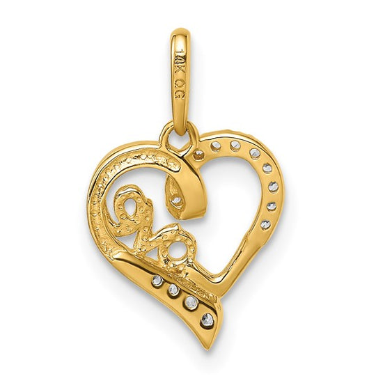 Colgante de Corazón Love con Zirconia Cúbica en Oro Amarillo de 14k