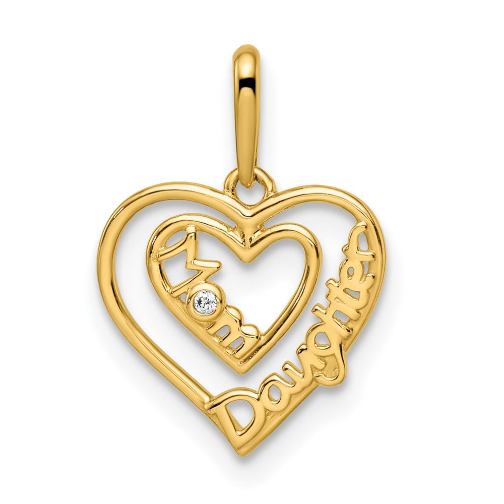Dije Corazón Mamá e Hija con Circonitas en Oro Amarillo de 14K