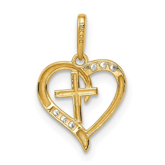 14k CZ Heart Pendant with Cross