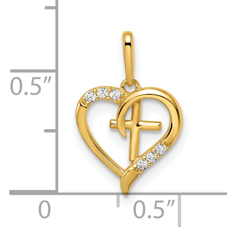 14k CZ Heart Pendant with Cross