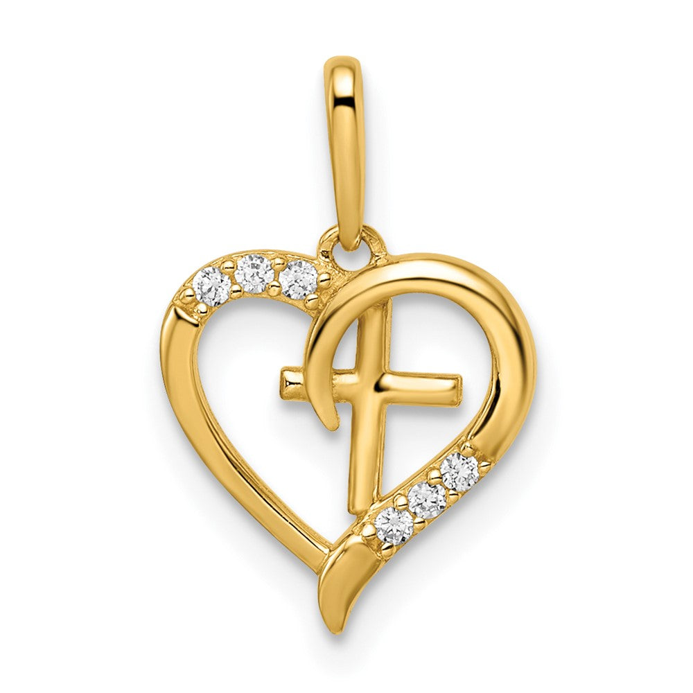 14k CZ Heart Pendant with Cross