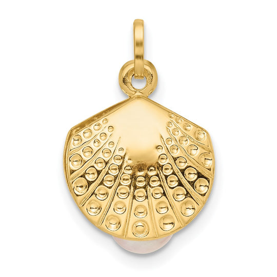 Colgante de Perla Cultivada de Agua Dulce con Concha en Oro de 14k Pulido