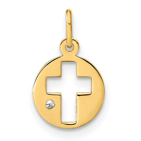 Polished Cubic Zirconia Circular Cross Pendant in 14K Yellow Gold