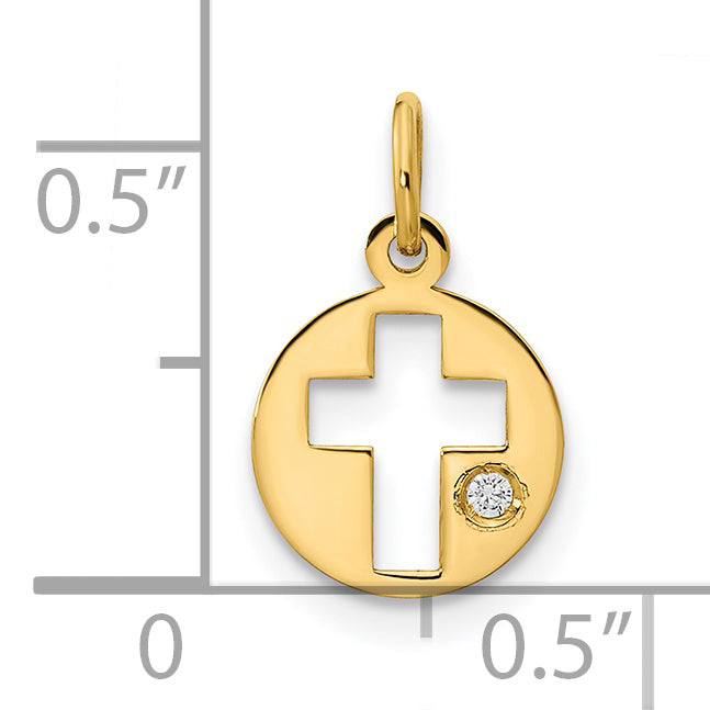 Polished Cubic Zirconia Circular Cross Pendant in 14K Yellow Gold
