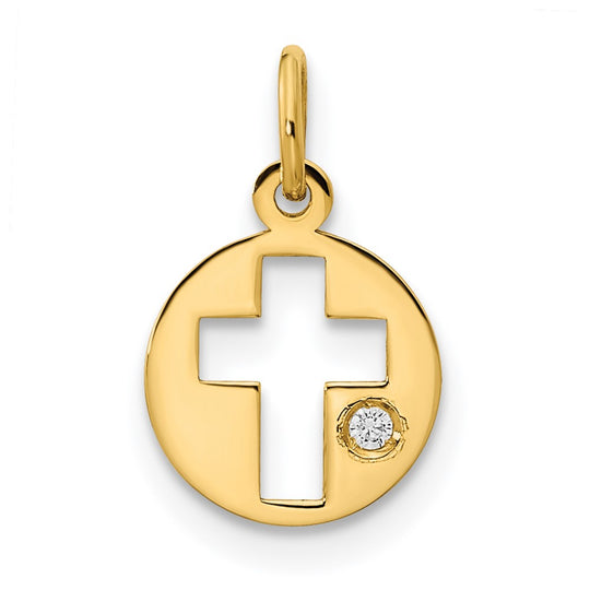 Polished Cubic Zirconia Circular Cross Pendant in 14K Yellow Gold