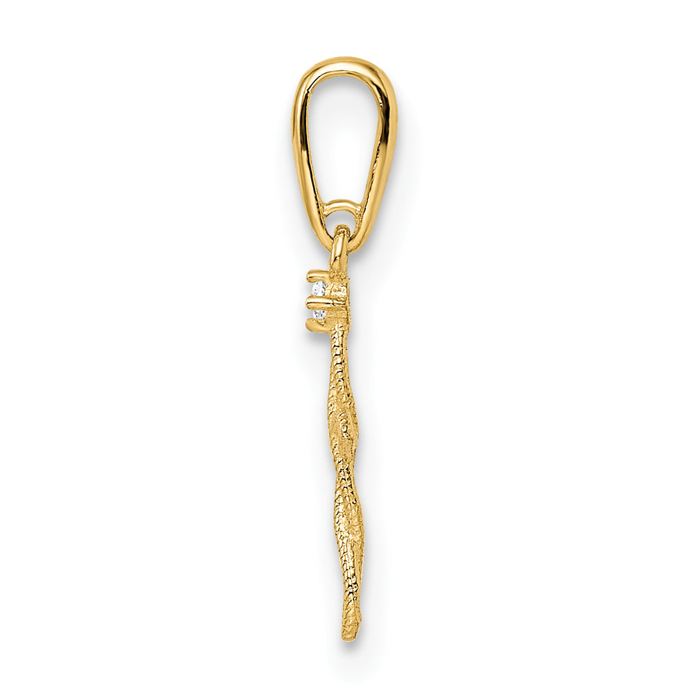 Textured Cross Pendant with Cubic Zirconia in 14k Gold