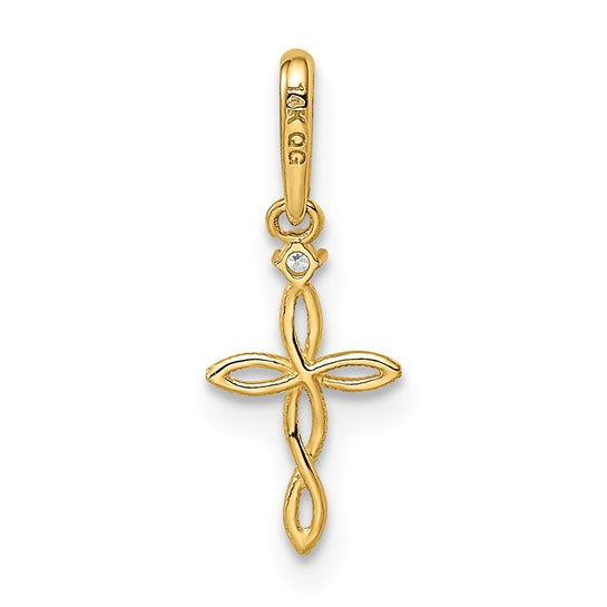 Textured Cross Pendant with Cubic Zirconia in 14k Gold