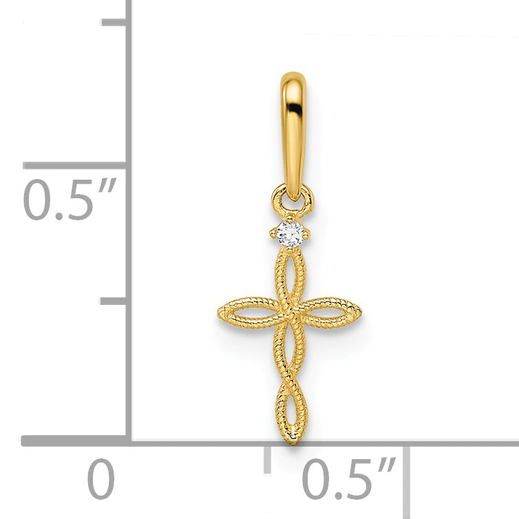 Textured Cross Pendant with Cubic Zirconia in 14k Gold