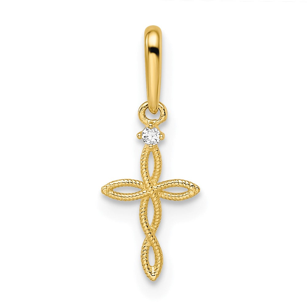 Textured Cross Pendant with Cubic Zirconia in 14k Gold