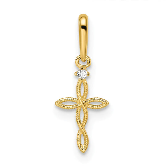Textured Cross Pendant with Cubic Zirconia in 14k Gold