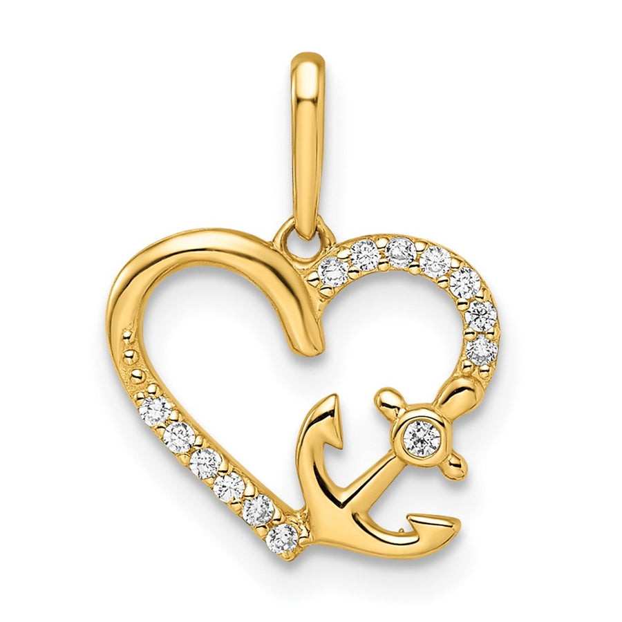 Dije de Corazón con Ancla y Circonitas (CZ) en Oro de 14k