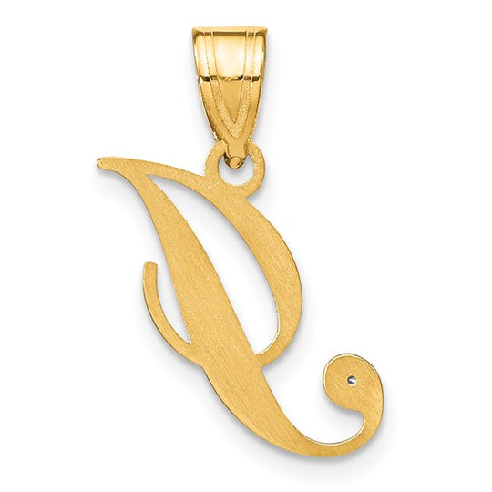 14K Yellow Gold Script Initial "I" Pendant with Diamond