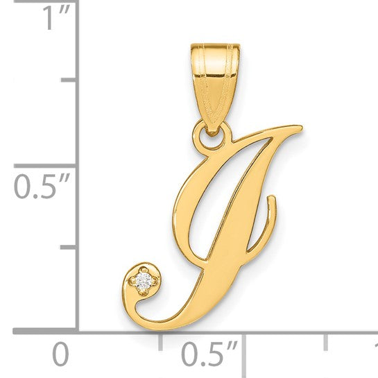 14K Yellow Gold Script Initial "I" Pendant with Diamond