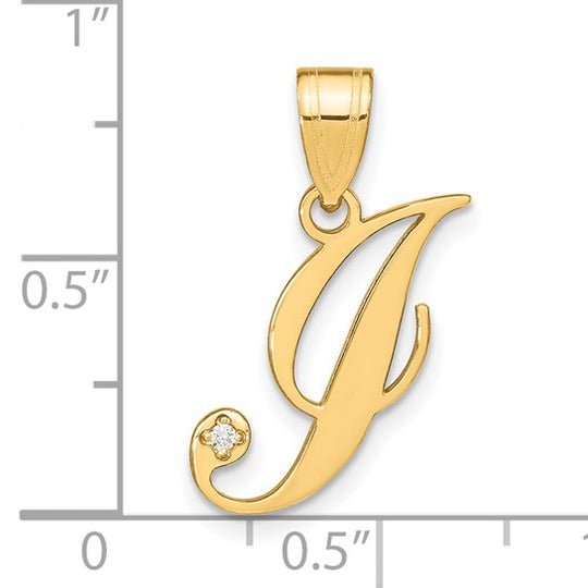 14K Yellow Gold Script Initial "I" Pendant with Diamond