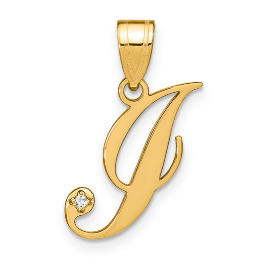 14K Yellow Gold Script Initial "I" Pendant with Diamond