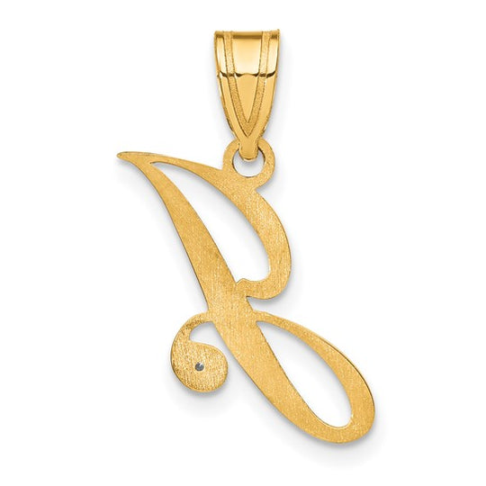 Colgante Inicial Letra J en Oro Amarillo de 14K con Diamante – Estilo Caligrafía