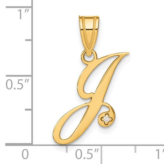 Colgante Inicial Letra J en Oro Amarillo de 14K con Diamante – Estilo Caligrafía